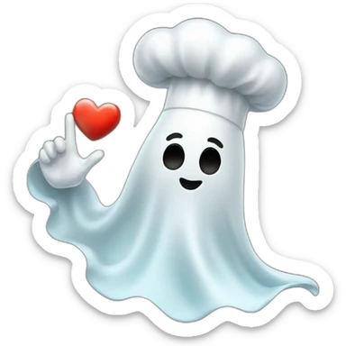 ghost with chef hat blowing a kiss with heart sticker