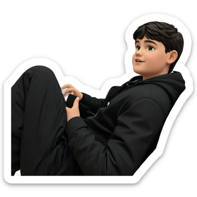 boy in black jacket indoors sticker