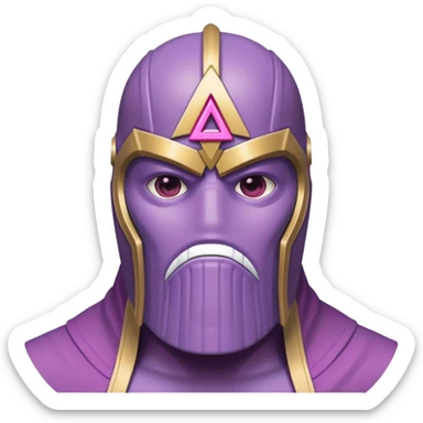 Thanos wearing pink Squid Game guard mask with triangle symbol sticker