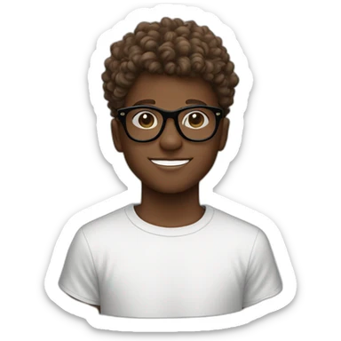 cut Milk chocolate coloured boy wit undercut curly hair and black streetwear glasses sticker