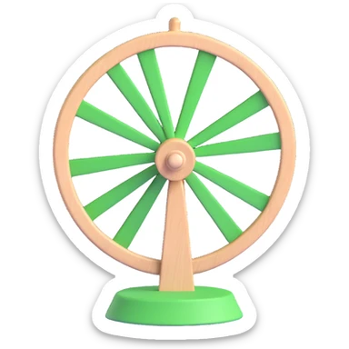 A 3D cartoon-style spinning wheel with alternating green and white sections sticker