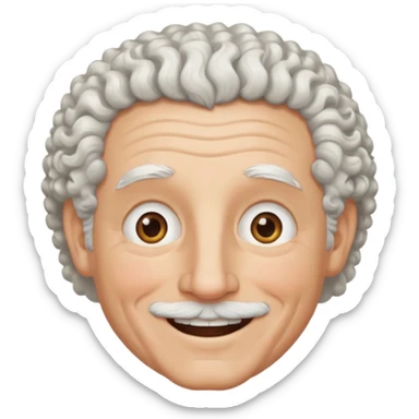 Old white man with curly white hair, hazel eyes, no mustache sticker