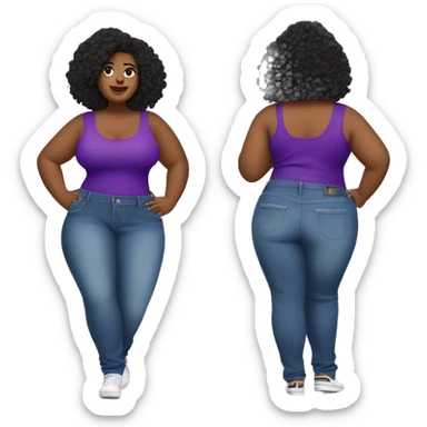 Plus size seductive woman jeans and purple top sticker