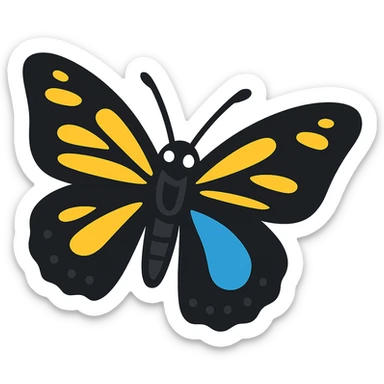Make the butterfly's wings and body black, keep the vibrant toon style, remove the background. sticker