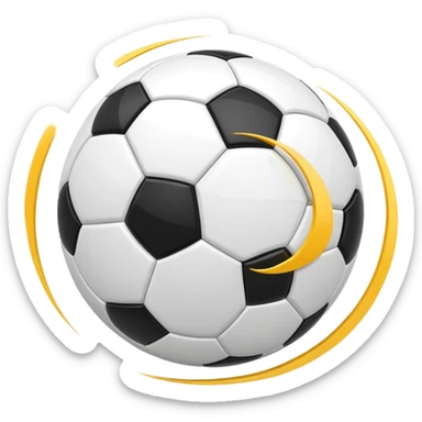 Apple-style emoji of a soccer ball with curve effect, flying with curved wind trails showing spin, glossy 3D look, clean minimal design, soft lighting, transparent background. sticker
