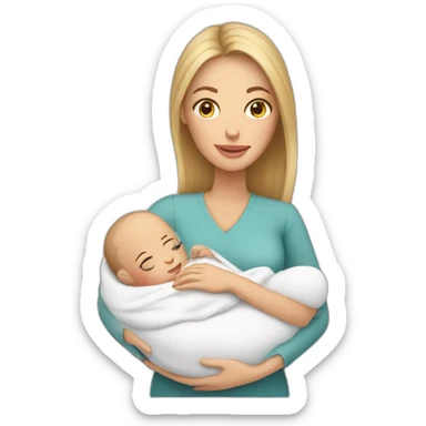 White Mom holding white newborn baby sticker