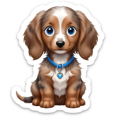 Brown Merle long hair dachshund puppy with blue eyes sticker