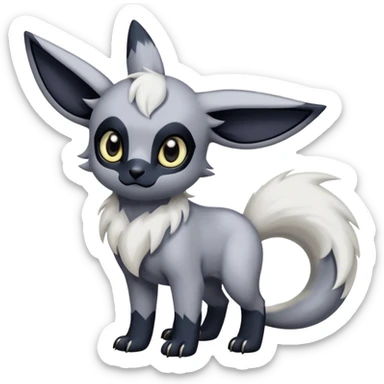 Absol-Umbreon, long thick black ears, no Scapha, black long tail, black eyes, white fur, black claws, cute big eyes, adorable sticker