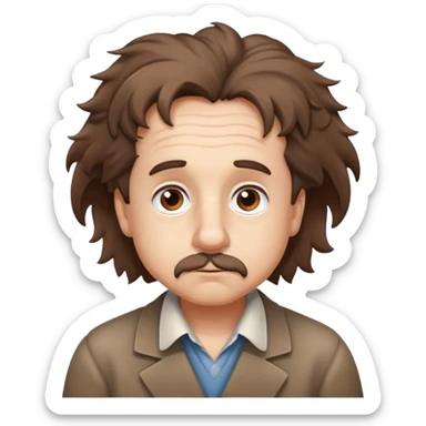 Einstein-like character with messy hair and a thoughtful expression sticker