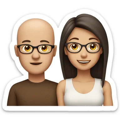 family of four, mom with glasses, dad bald little hair, two girls dark hair, brown hair sticker