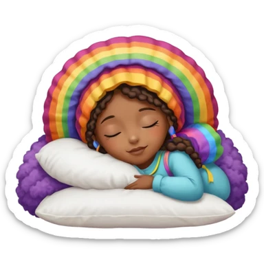 Black girl with rainbow bonnet on sleeping on pillow sticker