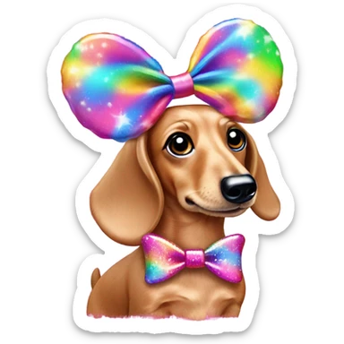 Lisa frank glitter fluffy ￼dachshund with bows on ears sticker