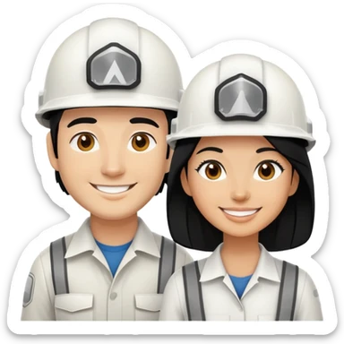 Woman and man builders with black hair and white helmets sticker