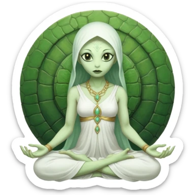 a Reptilian alien woman,in meditation, white dress like a priestess sticker