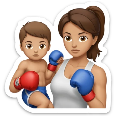 Light brunette fit mom boxing with baby boy sticker