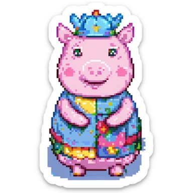 Peppa Pig, pixel art style, simple and recognizable, bright colors, blocky pixelated look sticker