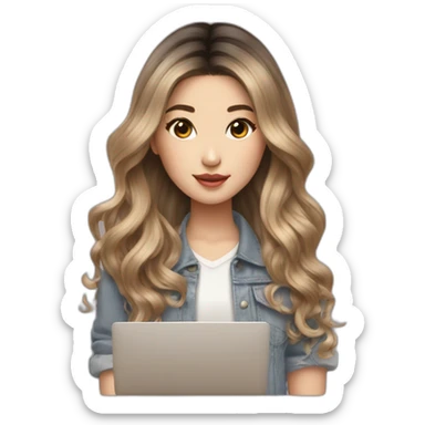 balayage Hair korean girl with macbook sticker