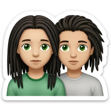 couple holding eachother. boy is light skinned, short brown dreads, and green eyes.girl is light skinned, long black hair slicked straight, and brown eyes. sticker