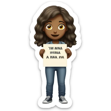 a girl standing with placard saying "IM HINA" sticker