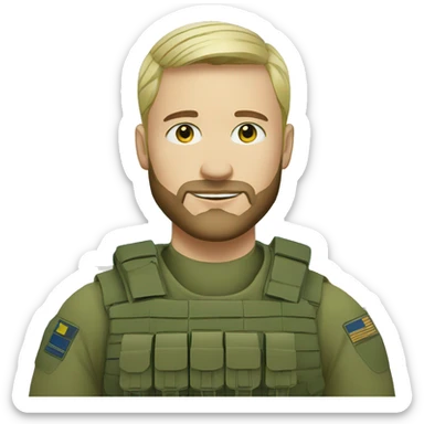 ukrainian military blonde man with a beard with green eyes with blue paint on the face  sticker