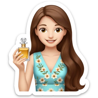 half body pretty long hair girl holding 1 parfume with smile sticker