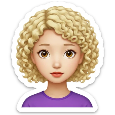 modern Asian girl, short curly light blonde hair, colorful and artistic, graphic design sticker