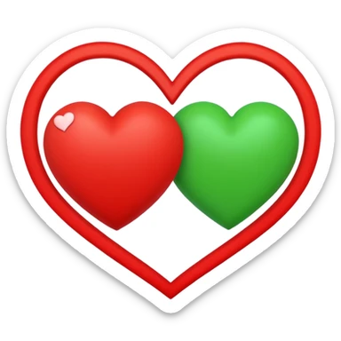 two hearts circling each other. one is red, the other is green sticker