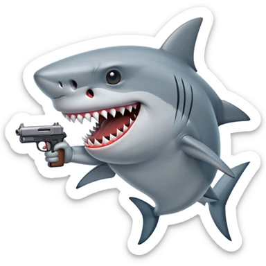 a shark with a gun in his mouth sticker