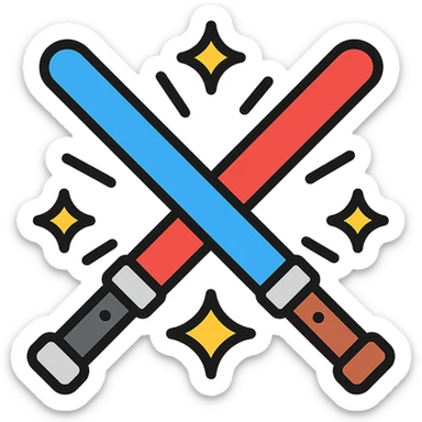 crossed blue and red lightsabers with dynamic motion lines and yellow sparks sticker