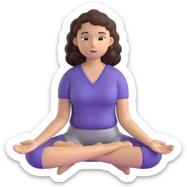 brunette girl with curly hair meditating, sitting cross-legged sticker