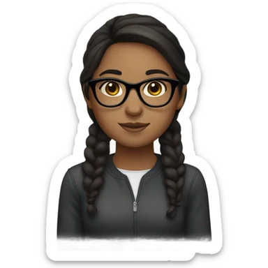 girl with dark brown hair, black glasses and dark brown eyes sticker