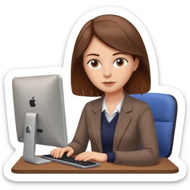 Uma mulher de cabelo cstanho que é professora um pouco brava não usa óculos e está a trabalhar ao computador sticker