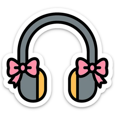 gray headphones with light pink bows, color outline icon style sticker