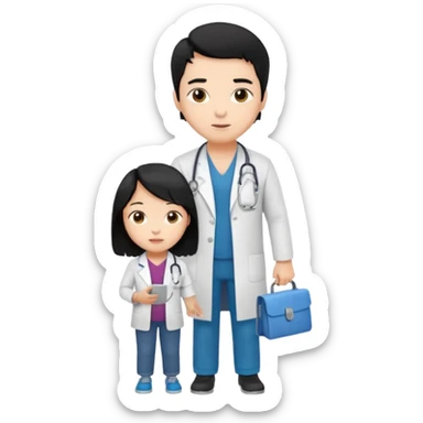 doctor black hair with a kid with casual clothes sticker