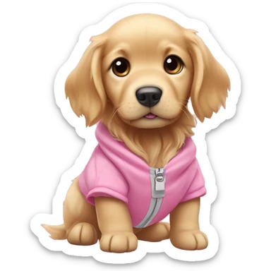 Golden retriever small  puppy wearing Coquette pink-ish dog clothing sticker