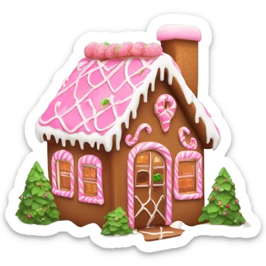 Pink and brown gingerbread house with light greenery  sticker