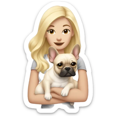 Blonde woman holding blonde French bulldog  sticker