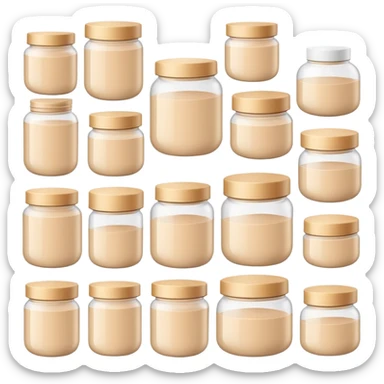 Beige care cosmetics jars Transparent, many different sticker