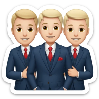 Three white men heads with love sticker