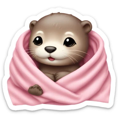 Cute cozy otter in baby pink blanket  sticker