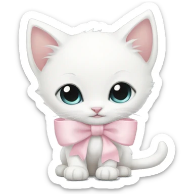 White kitten with pale pink bow sticker