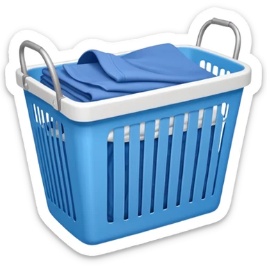 white LAUNDRY BASKET WITH FOLDED blue CLOTHES sticker
