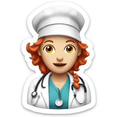 A crazy nurse with crazy hat and red hair sticker