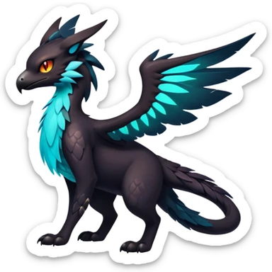 Black Dark Exotic Tropical Beaked Feathery Nocturnal Neon-glowing Abyssal Nightly Abyss-Cat-Gryphon-Noivern-Salandit-Silvally-Fakémon Creature (full body) sticker