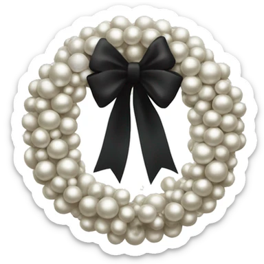 A Christmas wreath designed like a circle of pearls with a tiny black bow. sticker