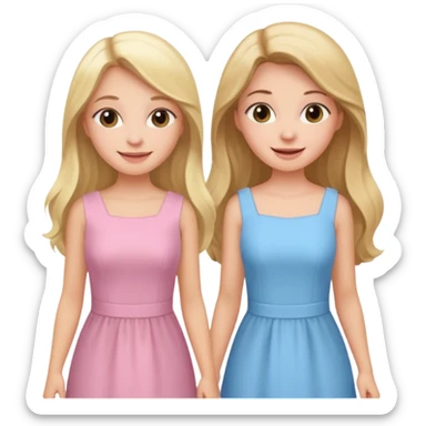 happy blonde girl in light blue dress and long hair brunette girl in light pink dress pride and prejudice sticker