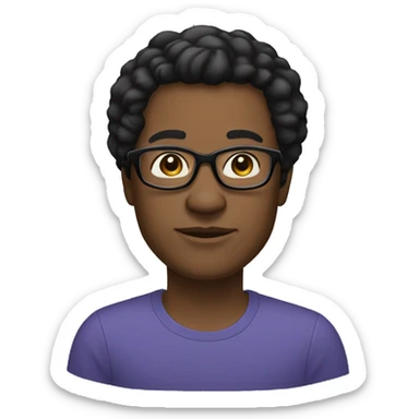 45-year-old dark-skinned person, black hair combed to the side, light brown skin, oval face, wears glasses sticker