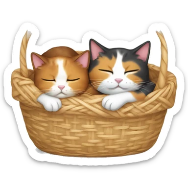 Two calico cats sleeping in a basket sticker