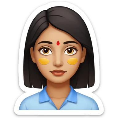 make an emoticon of a woman that has gel-like under eye patches of skincare of transparent color and make the woman slightly indian with only skintone and hair and no other such element and make the patches slightly bigger sticker