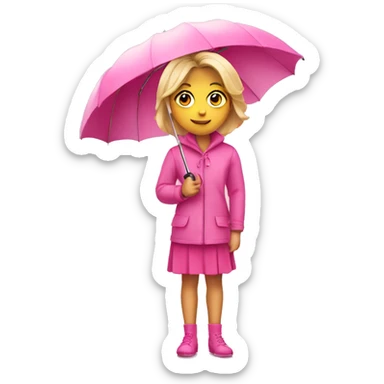 Blond girl holding pink umbrella in pink outfit sticker